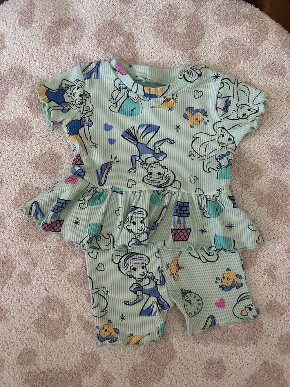 Disney baby Mint Princess & Animal Print Peplum Matching Set